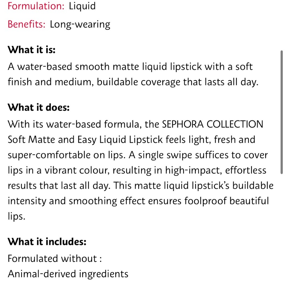 SEPHORA COLLECTION Soft Matte & Easy Liquid Lipstick 4.5 mL Full Size - Picture 9 of 10